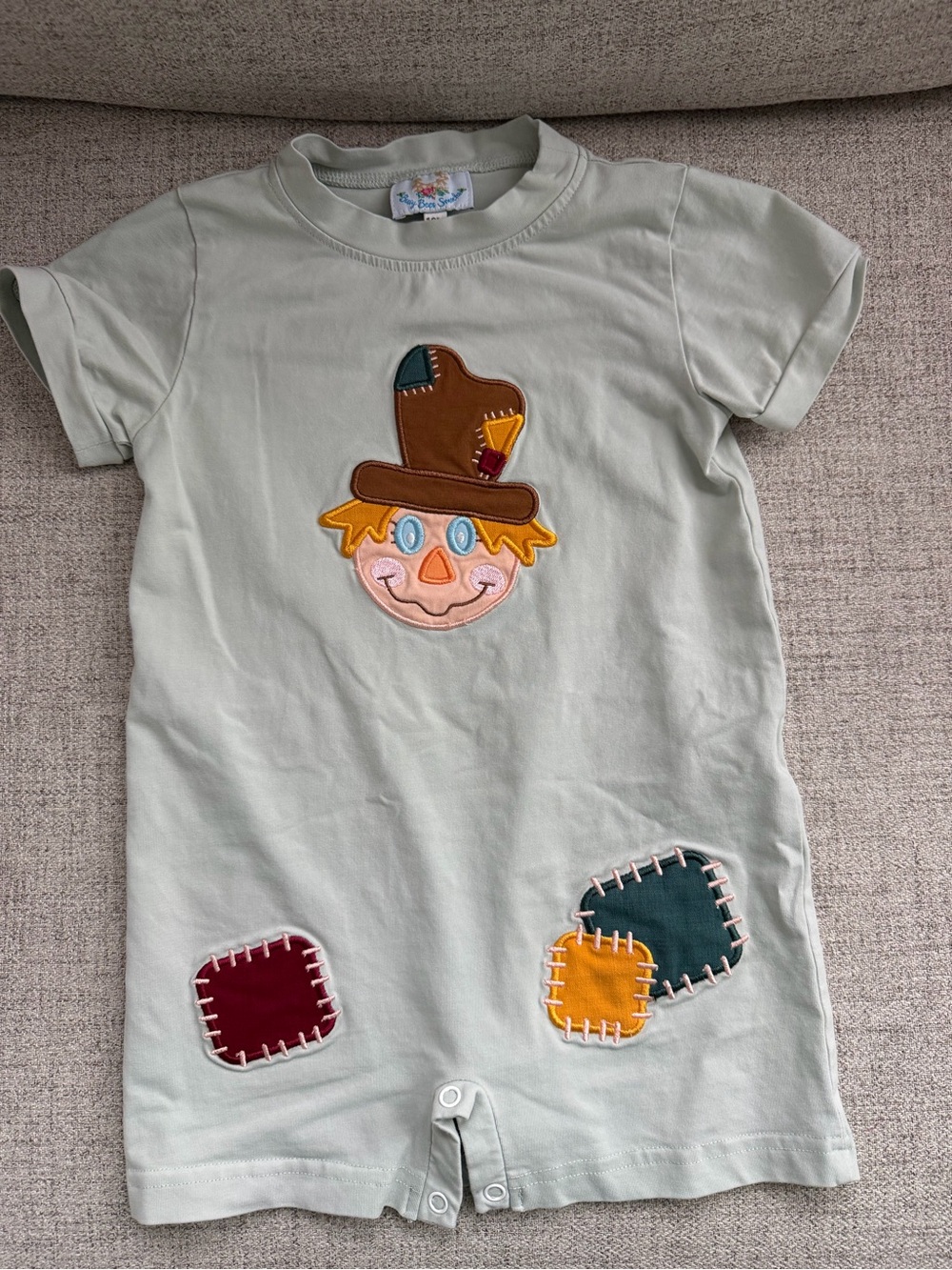 Unbranded Light Green Scarecrow Appliqué Kids One-Piece